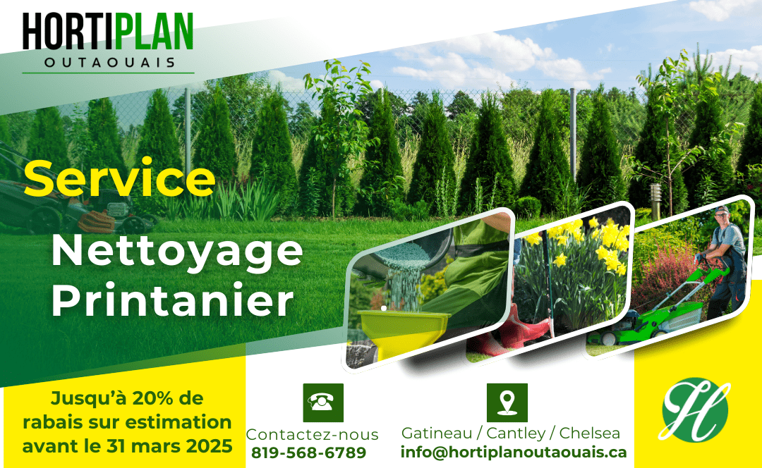 Service de nettoyage printanier Hortiplan Outaouais : raclage, aération, déchaumage,